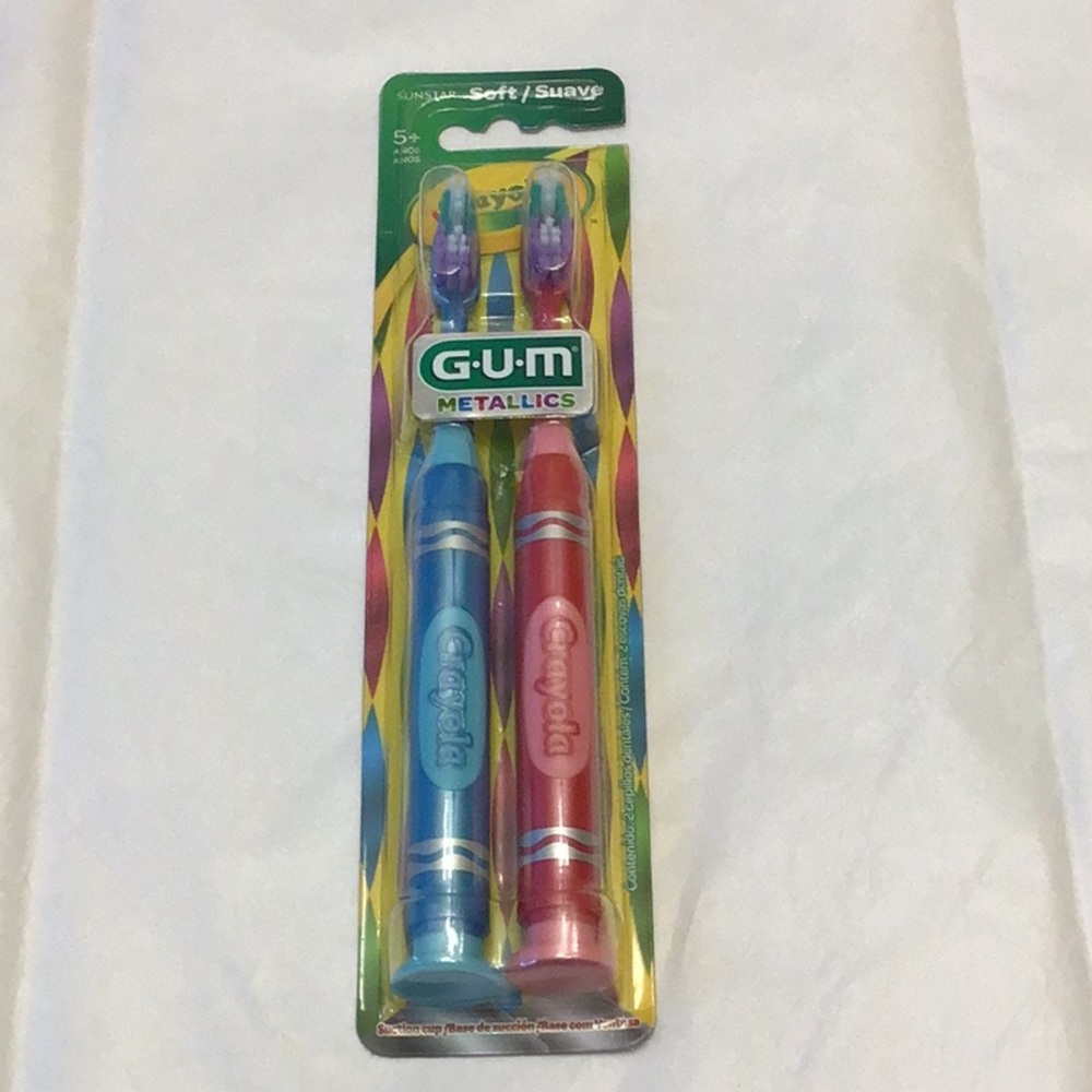 🎁5/10.00🎁 GUM Crayola Metallics Toothbrushes Suction Cup Base, 2-Bundle, new